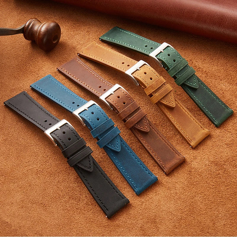 Classic Leather Watch Strap with Quick Release and Silver Pin Buckle