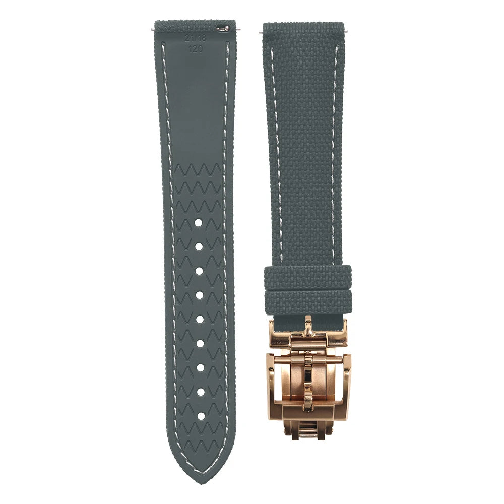 Premium Quality Soft Rubber Strap with White Stitching and Quick Release Butterfly Clasp