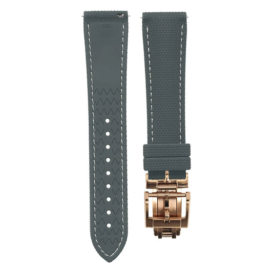 Premium Quality Soft Rubber Strap with White Stitching and Quick Release Butterfly Clasp