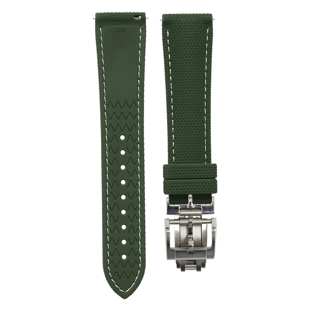 Premium Quality Soft Rubber Strap with White Stitching and Quick Release Butterfly Clasp
