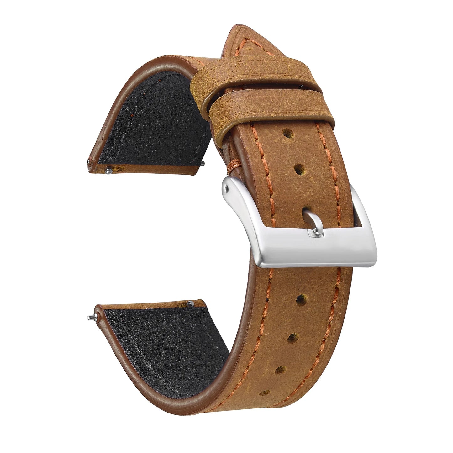 Classic Leather Watch Strap with Quick Release and Silver Pin Buckle