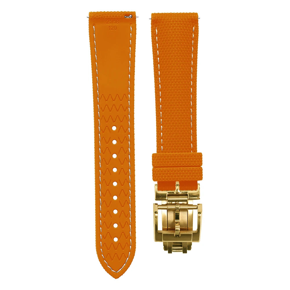 Premium Quality Soft Rubber Strap with White Stitching and Quick Release Butterfly Clasp