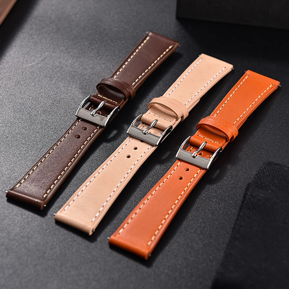 Classic Leather Watch Strap with Quick Release Pin Buckle