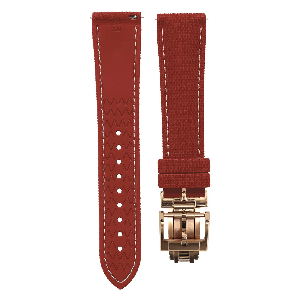 Premium Quality Soft Rubber Strap with White Stitching and Quick Release Butterfly Clasp