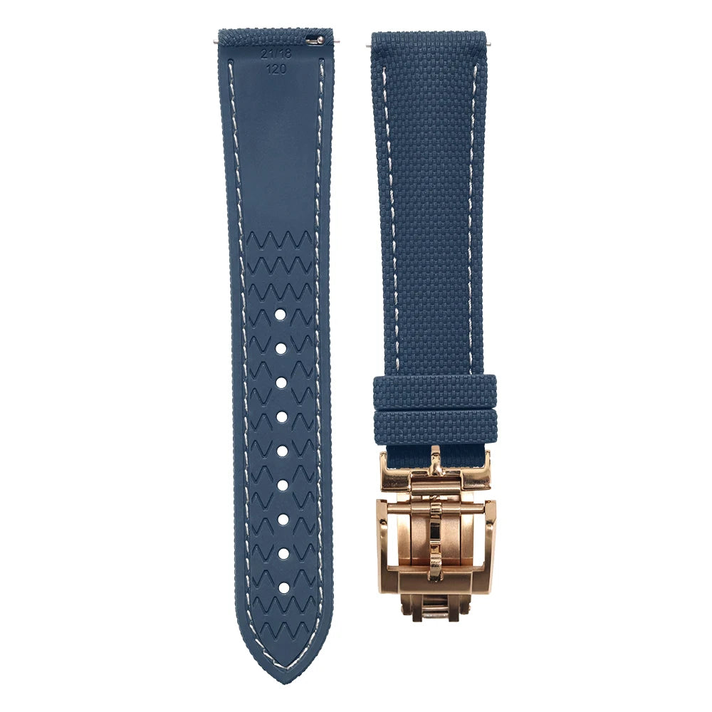 Premium Quality Soft Rubber Strap with White Stitching and Quick Release Butterfly Clasp