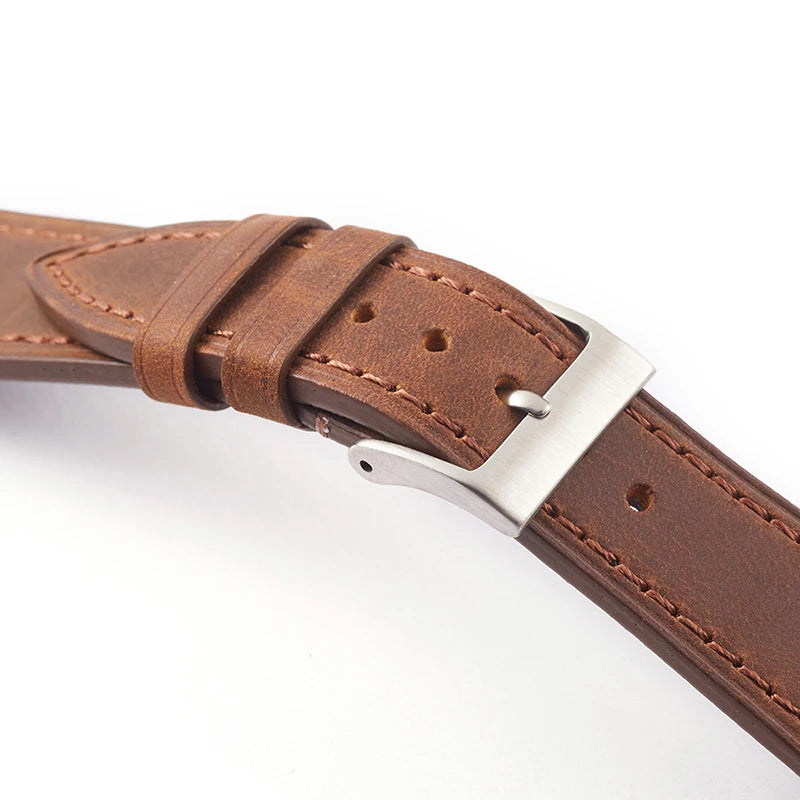 Classic Leather Watch Strap with Quick Release and Silver Pin Buckle