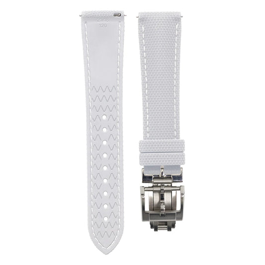 Premium Quality Soft Rubber Strap with White Stitching and Quick Release Butterfly Clasp