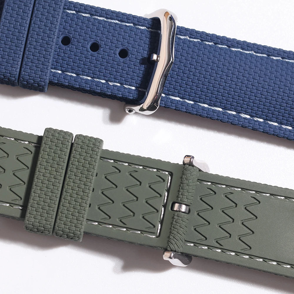 Premium Quality Soft Rubber Strap with White Stitching and Quick Release Butterfly Clasp