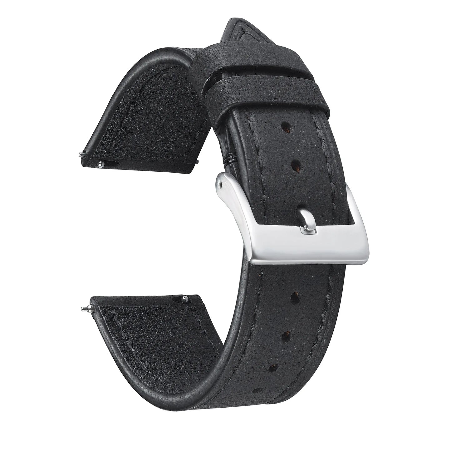 Classic Leather Watch Strap with Quick Release and Silver Pin Buckle