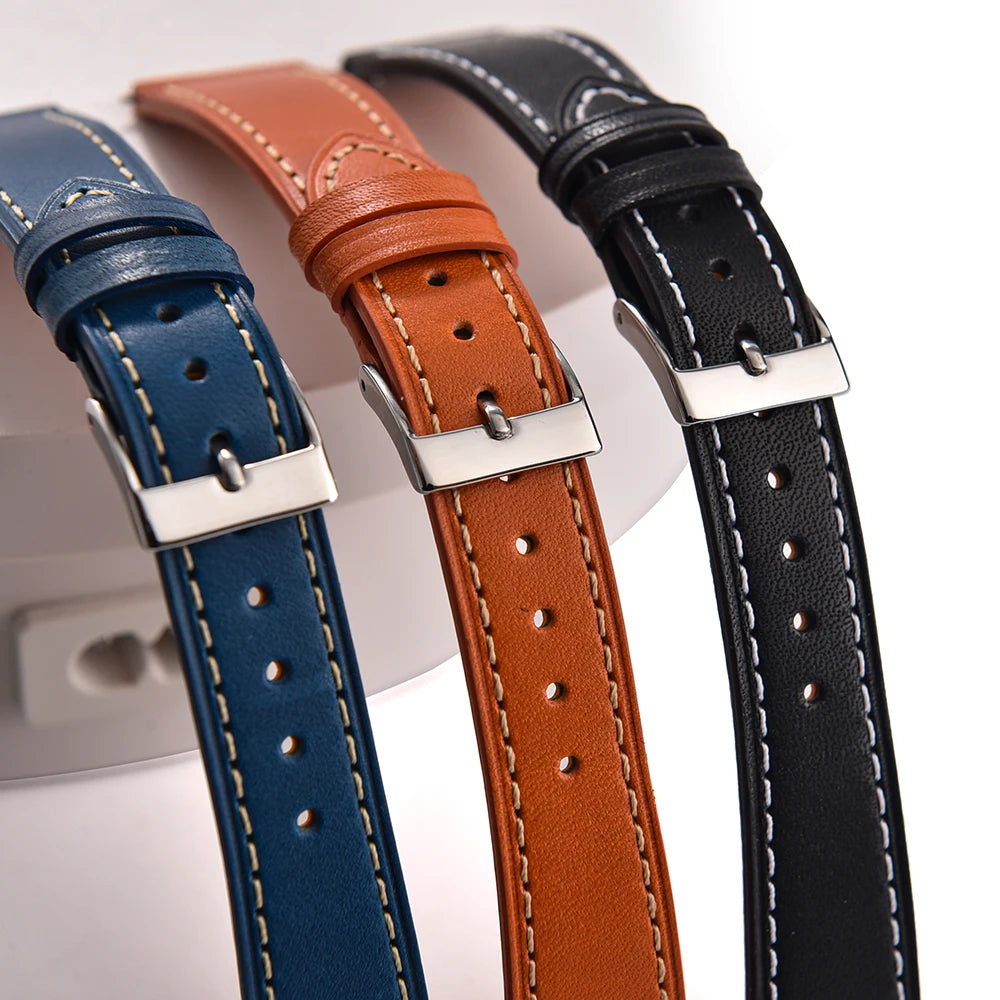 Classic Leather Watch Strap with Quick Release Pin Buckle