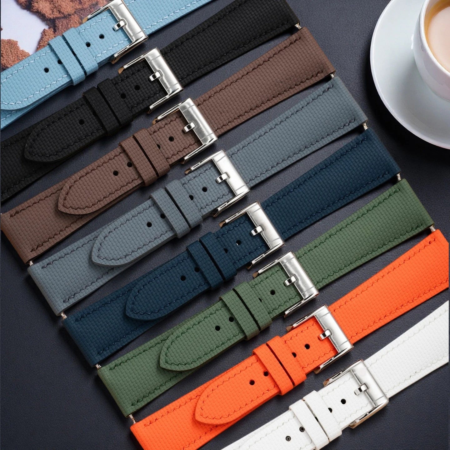 Sailcloth FKM Rubber Base Watch Strap with Quick Release Pin Buckle