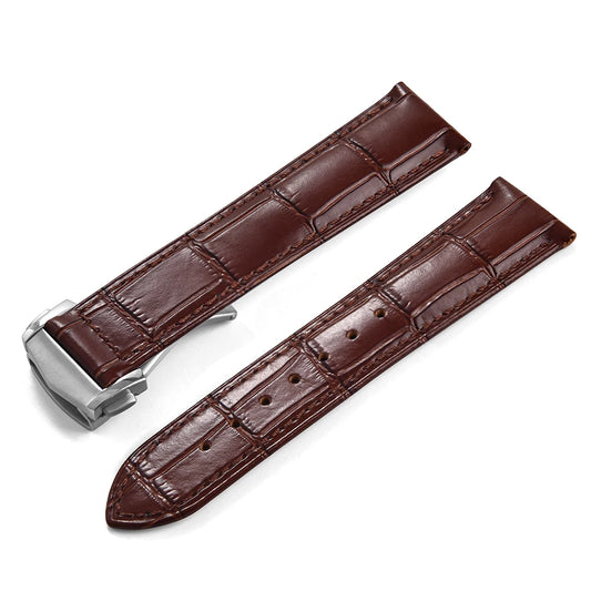 Glossy Crocodile Pattern Leather Strap with Quick Release Deployment Clasp