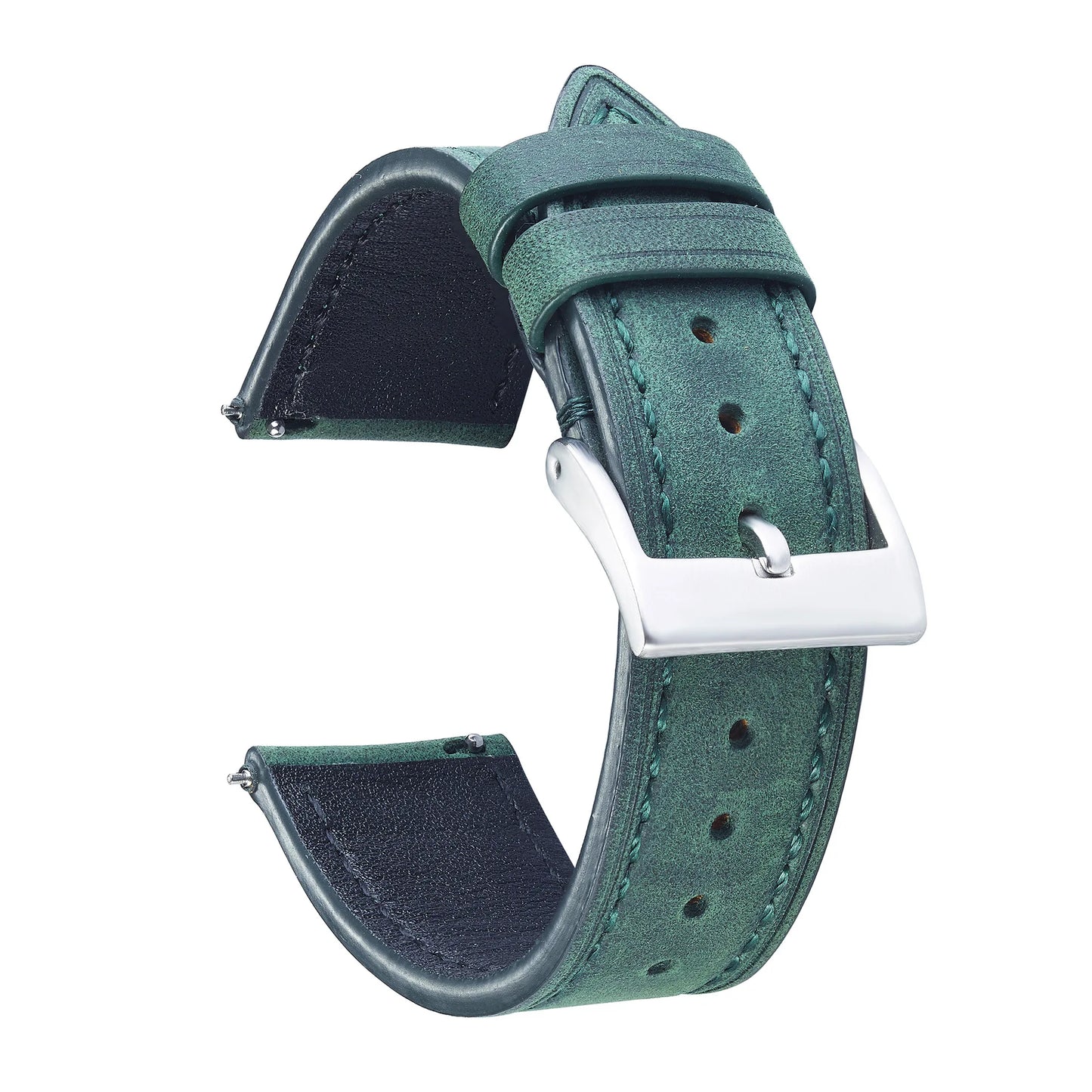 Classic Leather Watch Strap with Quick Release and Silver Pin Buckle