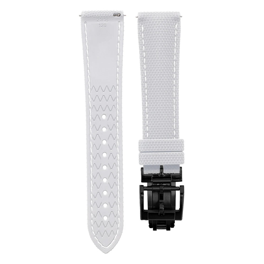 Premium Quality Soft Rubber Strap with White Stitching and Quick Release Butterfly Clasp