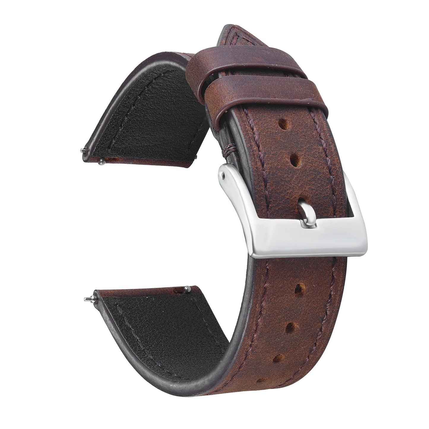 Classic Leather Watch Strap with Quick Release and Silver Pin Buckle