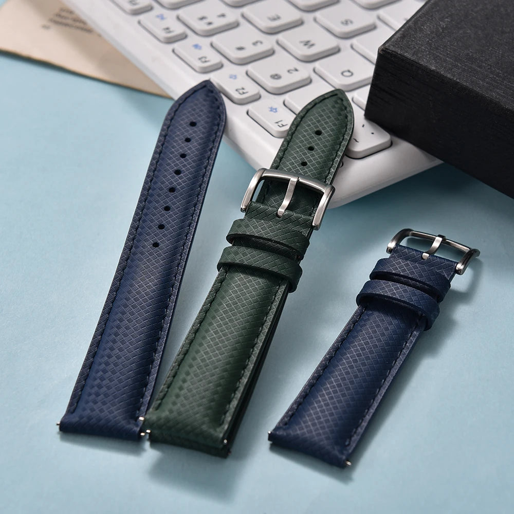Hybrid FKM Sailcloth Leather and Rubber Strap with Pin Buckle
