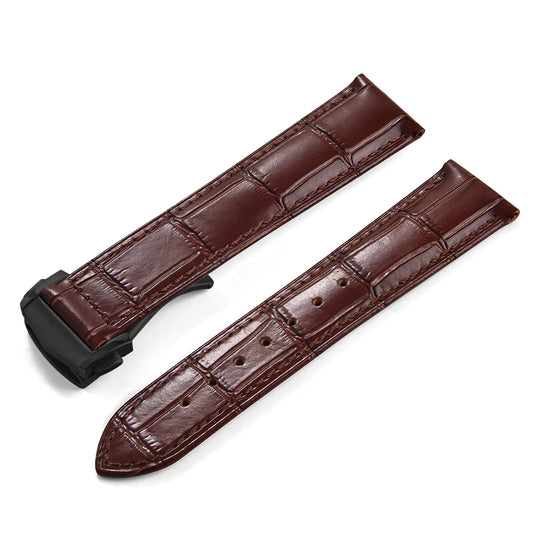 Glossy Crocodile Pattern Leather Strap with Quick Release Deployment Clasp