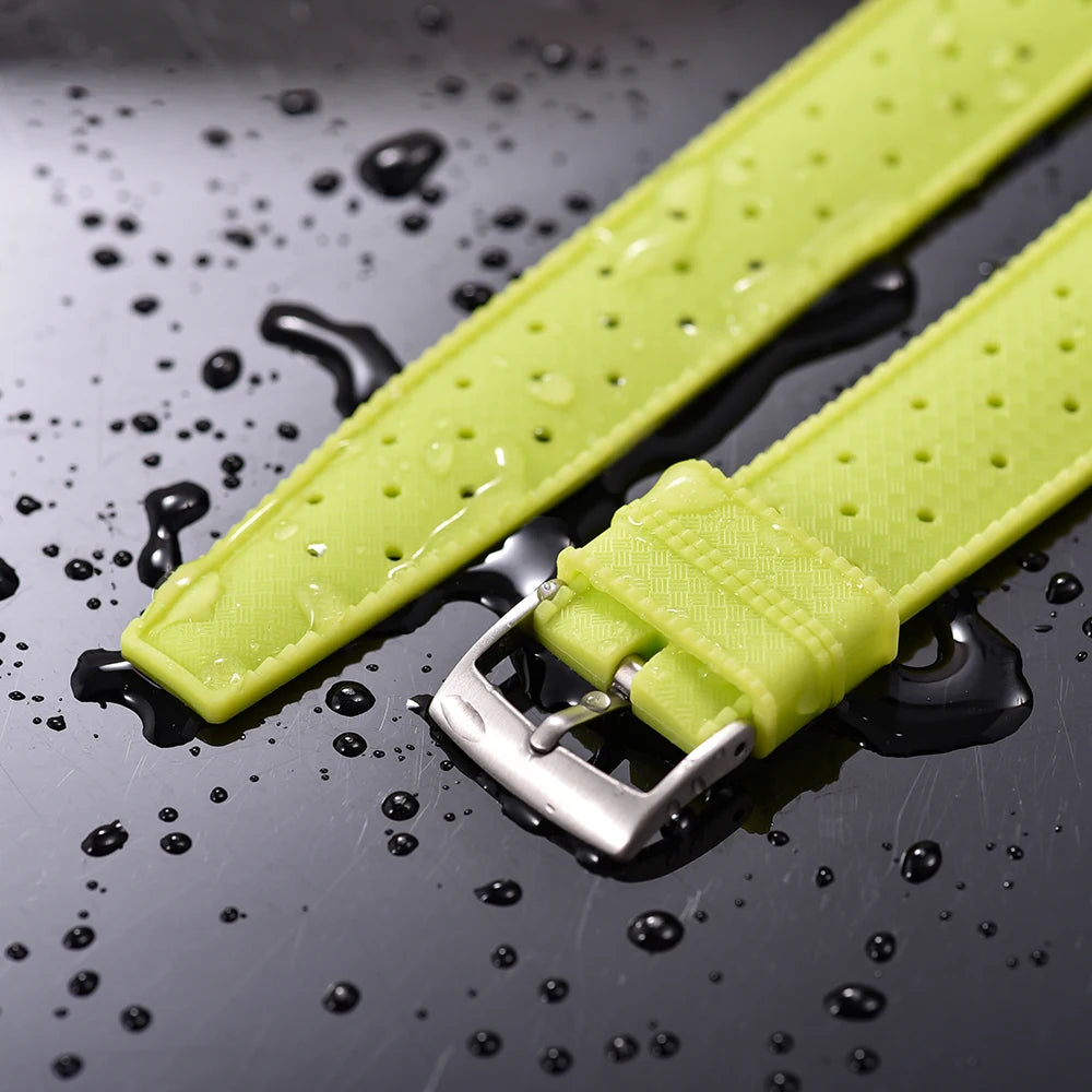 Glow-in-the-Dark Luminous Rubber Watch Strap with Brushed Silver Pin Buckle