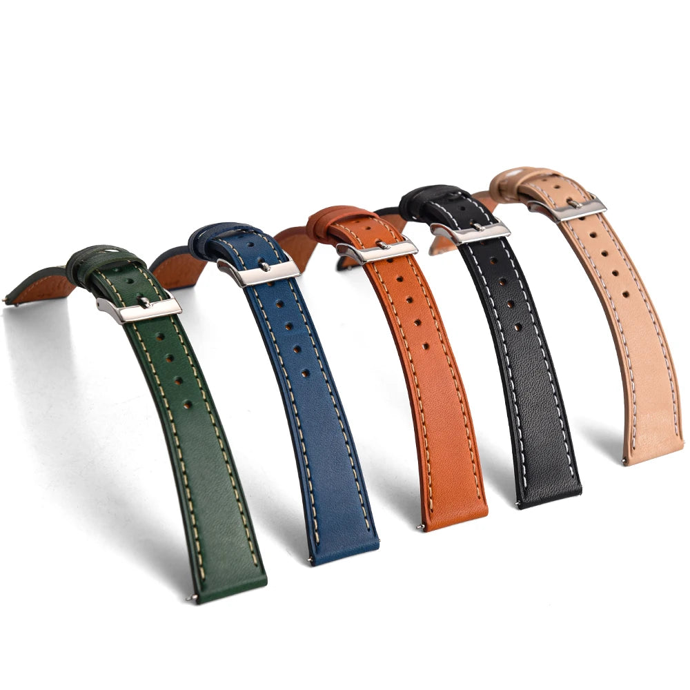 Classic Leather Watch Strap with Quick Release Pin Buckle