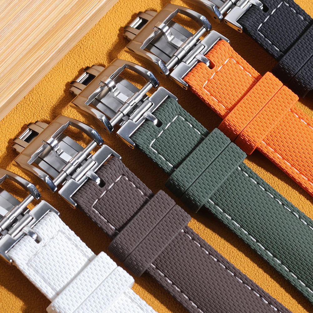 Premium Quality Soft Rubber Strap with White Stitching and Quick Release Butterfly Clasp