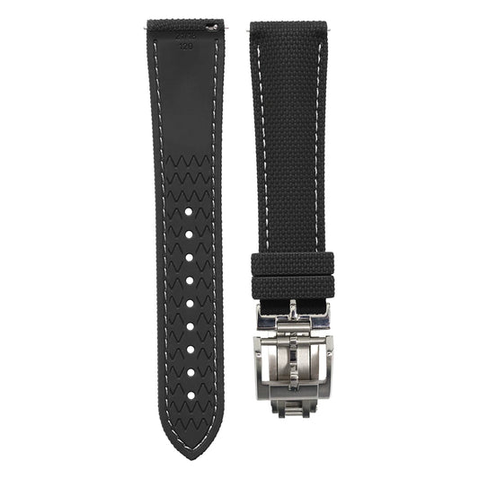 Premium Quality Soft Rubber Strap with White Stitching and Quick Release Butterfly Clasp