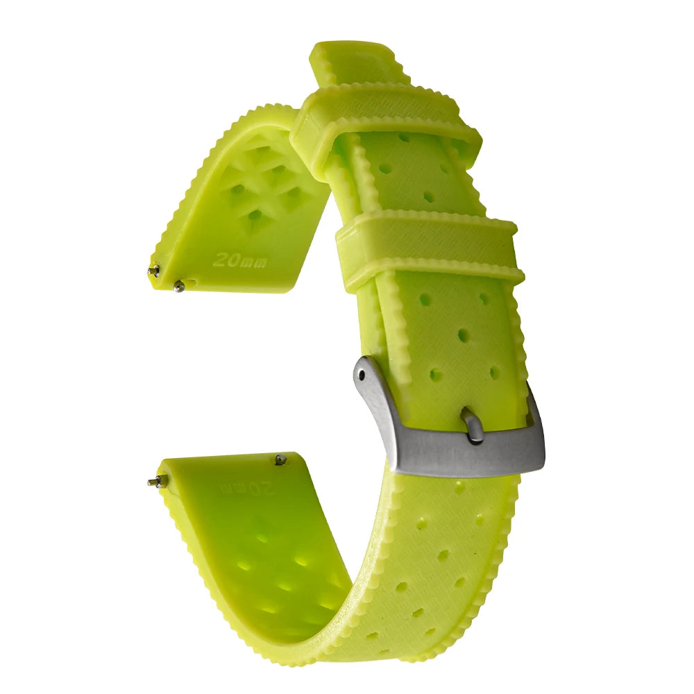 Glow-in-the-Dark Luminous Rubber Watch Strap with Brushed Silver Pin Buckle
