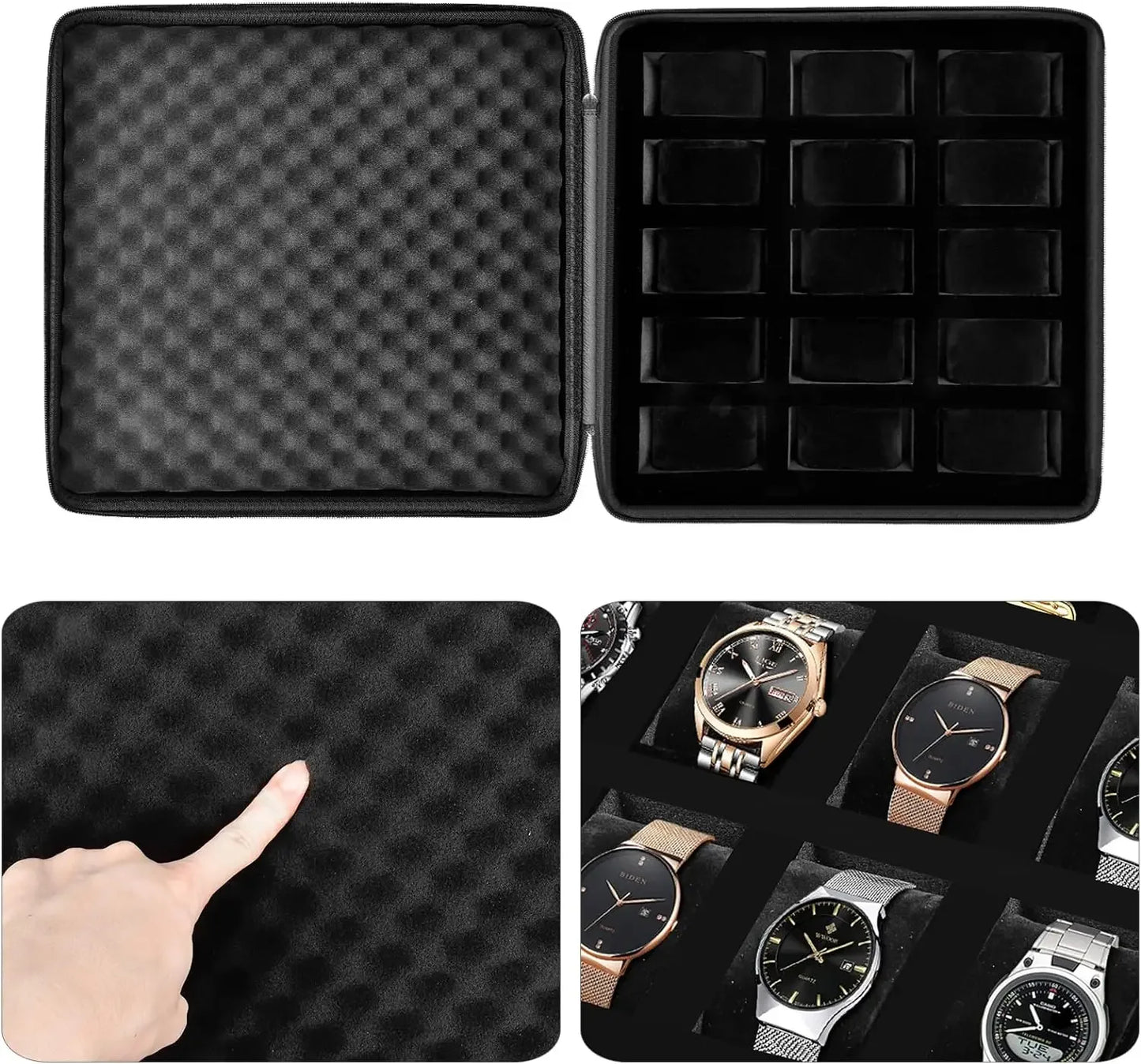 Watch Display Case & Storage Box — 15 Slots — Fits Up to 42mm