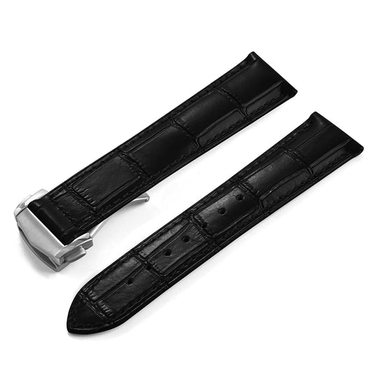 Glossy Crocodile Pattern Leather Strap with Quick Release Deployment Clasp