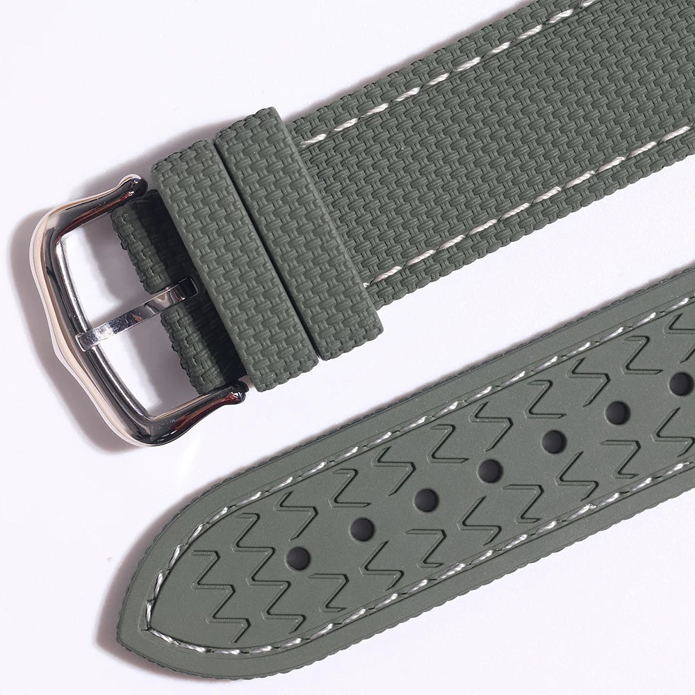 Premium Quality Soft Rubber Strap with White Stitching and Quick Release Butterfly Clasp