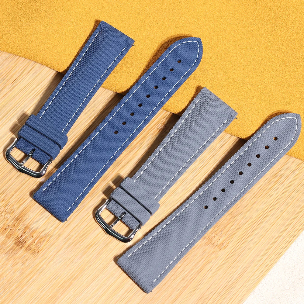 Premium Quality Soft Rubber Strap with White Stitching and Quick Release Butterfly Clasp