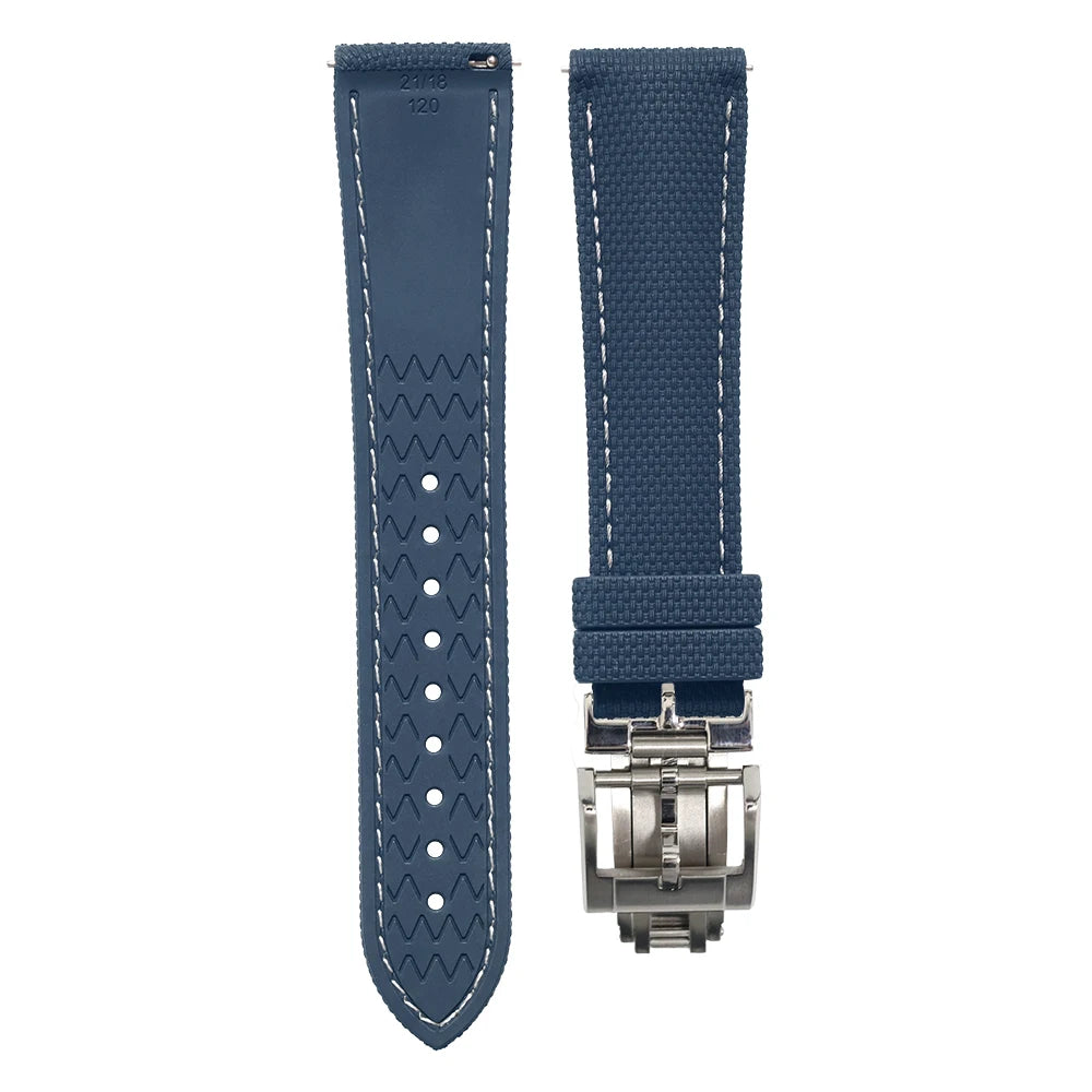 Premium Quality Soft Rubber Strap with White Stitching and Quick Release Butterfly Clasp