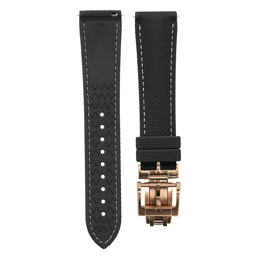 Premium Quality Soft Rubber Strap with White Stitching and Quick Release Butterfly Clasp