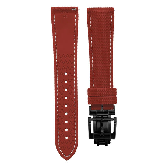 Premium Quality Soft Rubber Strap with White Stitching and Quick Release Butterfly Clasp