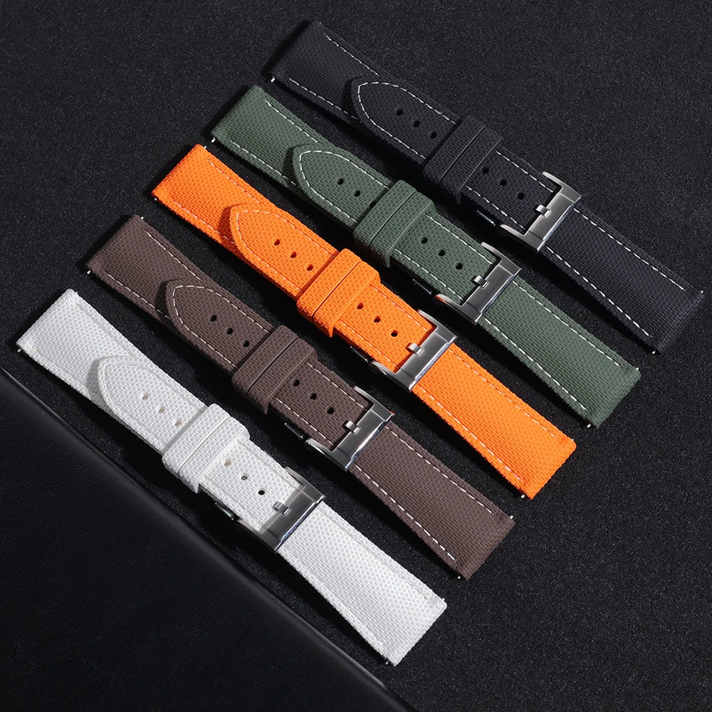 Premium Quality Soft Rubber Strap with White Stitching and Quick Release Butterfly Clasp