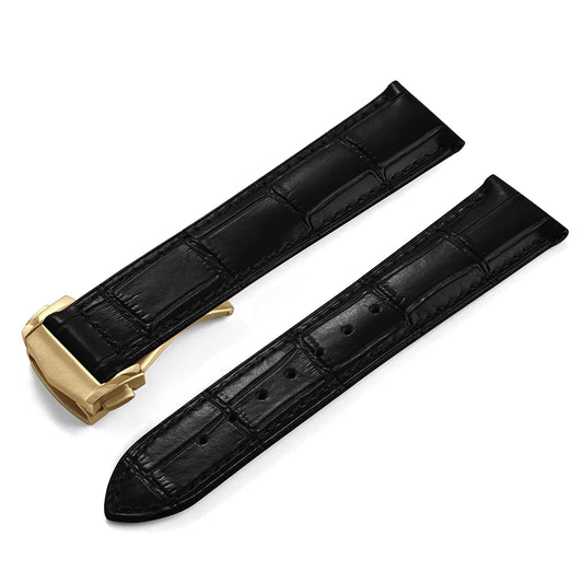 Glossy Crocodile Pattern Leather Strap with Quick Release Deployment Clasp