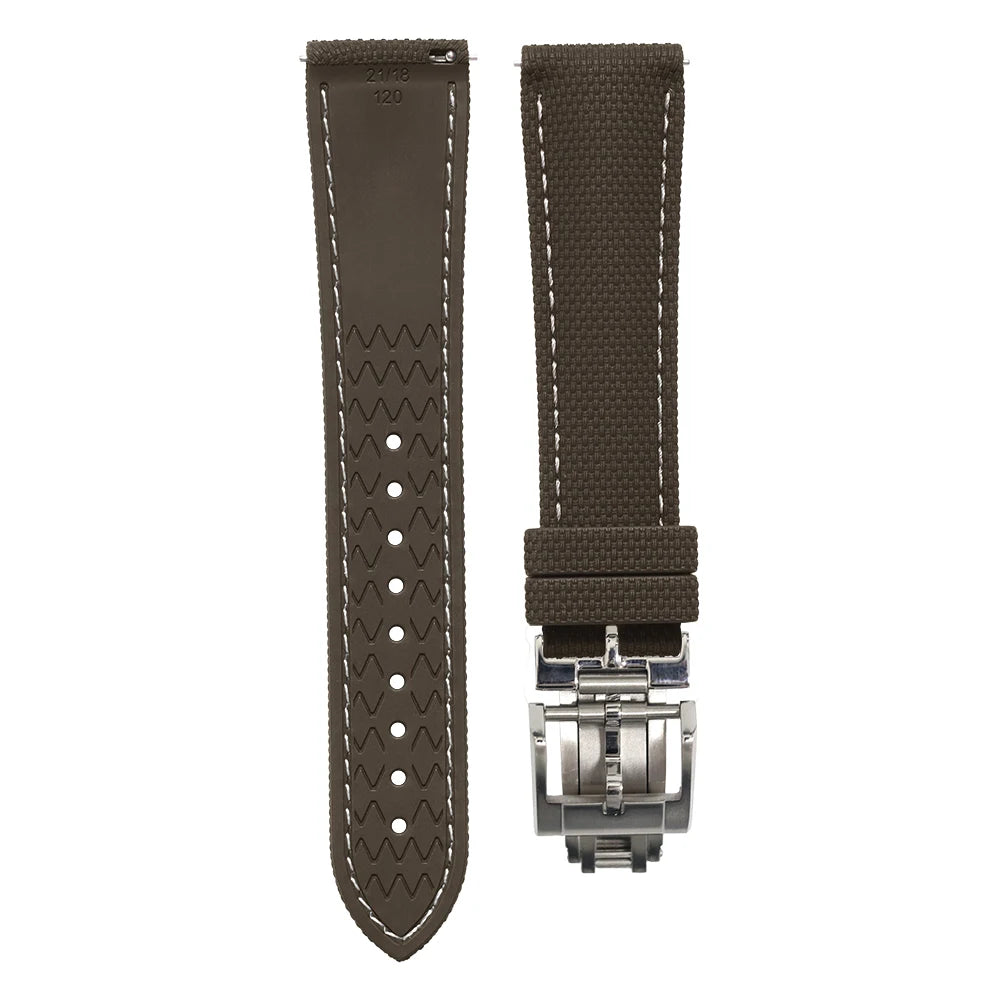 Premium Quality Soft Rubber Strap with White Stitching and Quick Release Butterfly Clasp