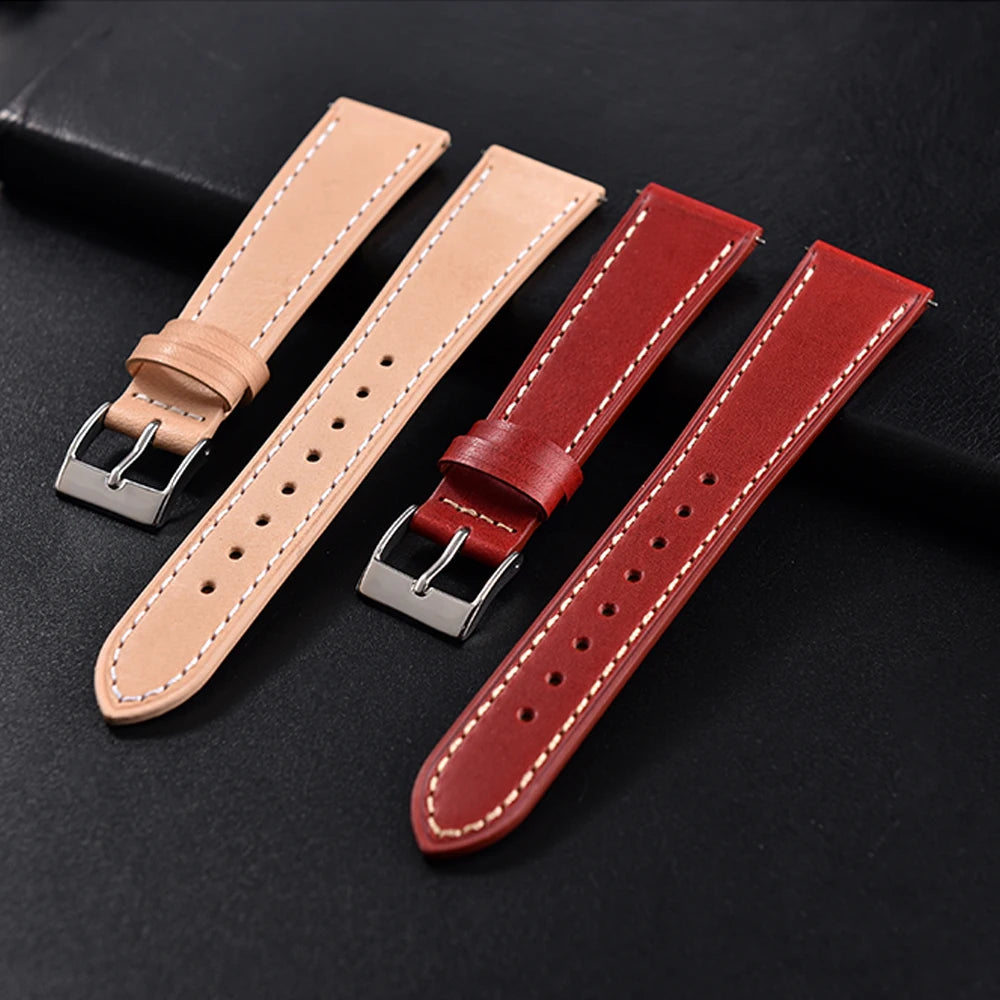 Classic Leather Watch Strap with Quick Release Pin Buckle