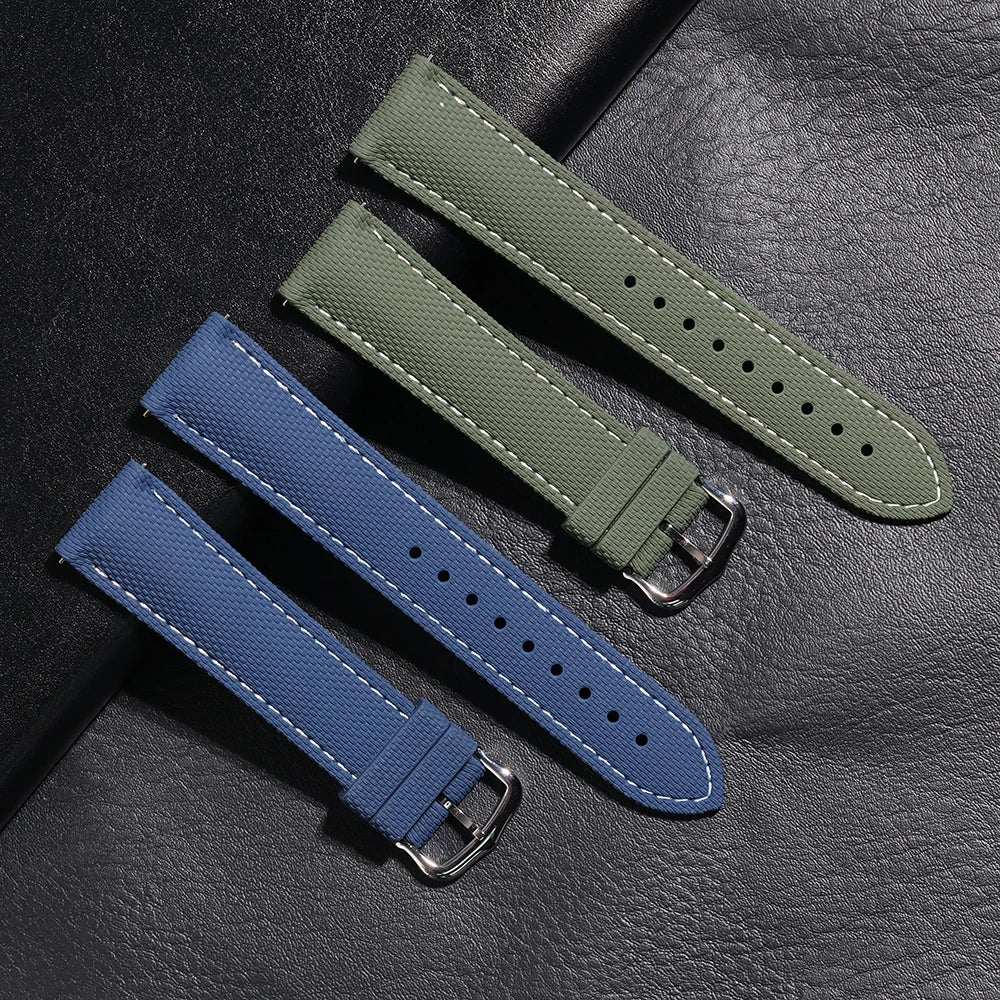 Premium Quality Soft Rubber Strap with White Stitching and Quick Release Butterfly Clasp