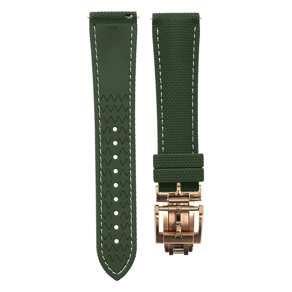 Premium Quality Soft Rubber Strap with White Stitching and Quick Release Butterfly Clasp