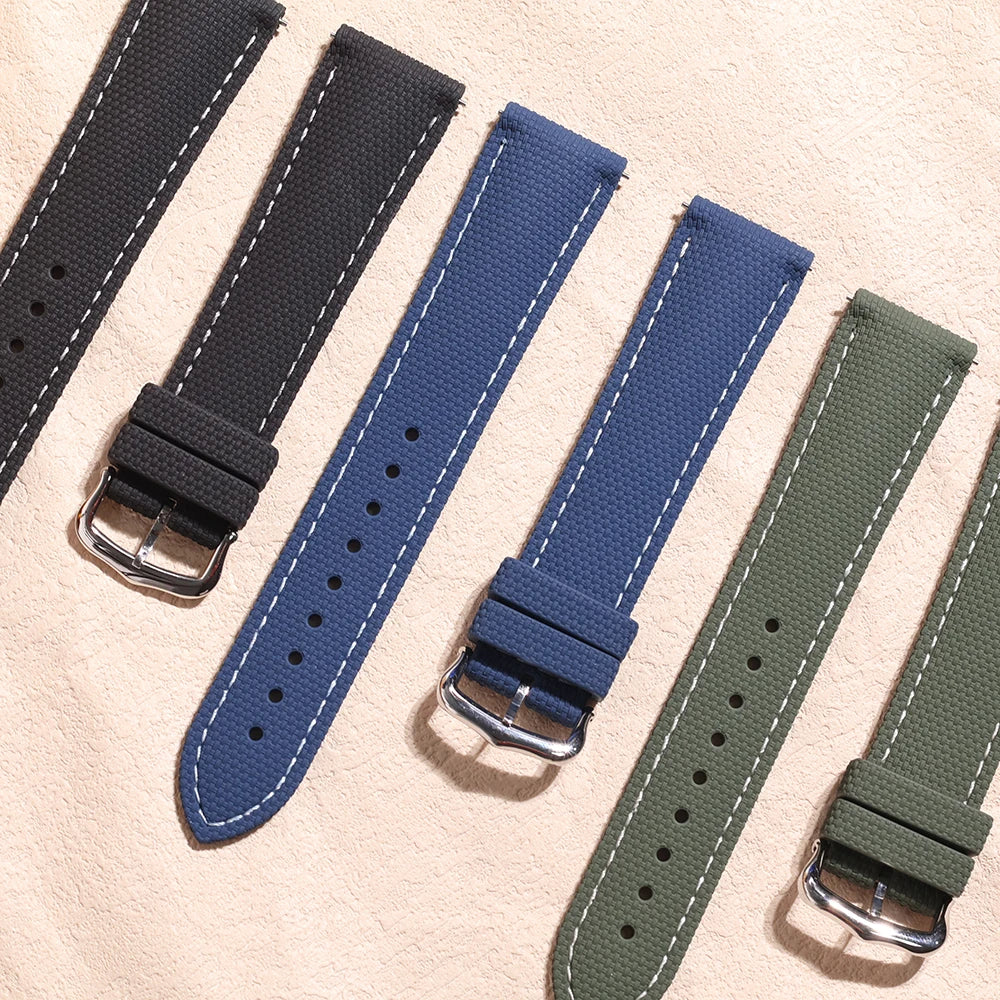 Premium Quality Soft Rubber Strap with White Stitching and Quick Release Butterfly Clasp