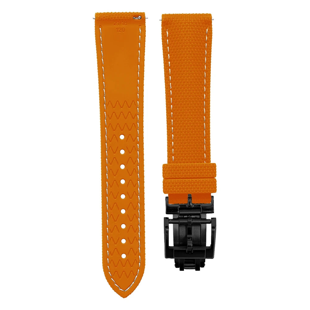 Premium Quality Soft Rubber Strap with White Stitching and Quick Release Butterfly Clasp