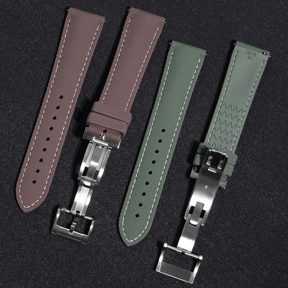 Premium Quality Soft Rubber Strap with White Stitching and Quick Release Butterfly Clasp