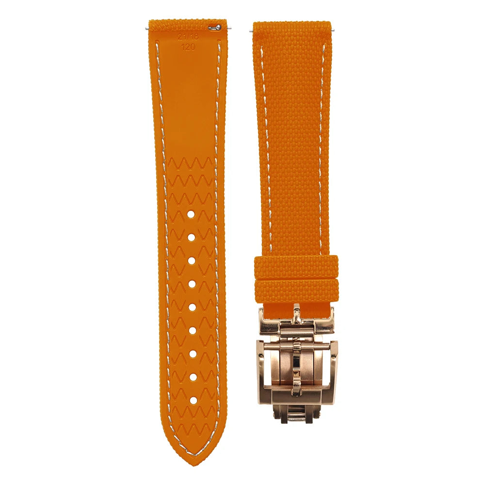 Premium Quality Soft Rubber Strap with White Stitching and Quick Release Butterfly Clasp