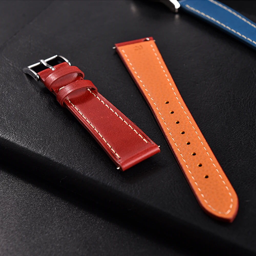 Classic Leather Watch Strap with Quick Release Pin Buckle