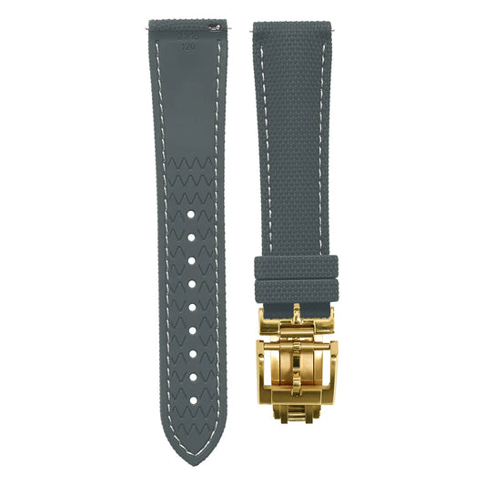 Premium Quality Soft Rubber Strap with White Stitching and Quick Release Butterfly Clasp