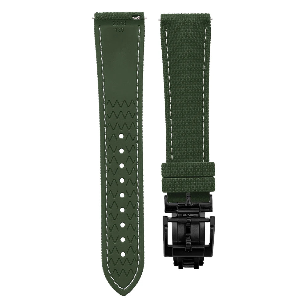 Premium Quality Soft Rubber Strap with White Stitching and Quick Release Butterfly Clasp