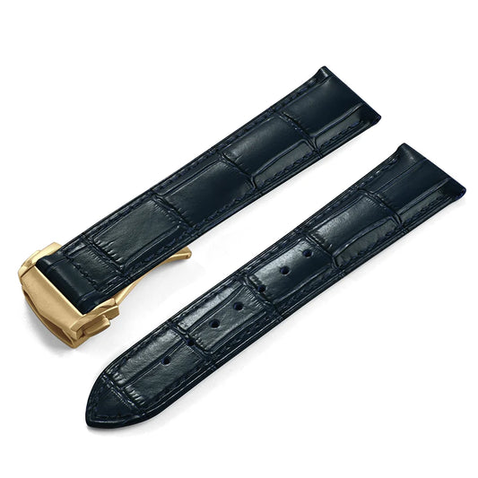 Glossy Crocodile Pattern Leather Strap with Quick Release Deployment Clasp