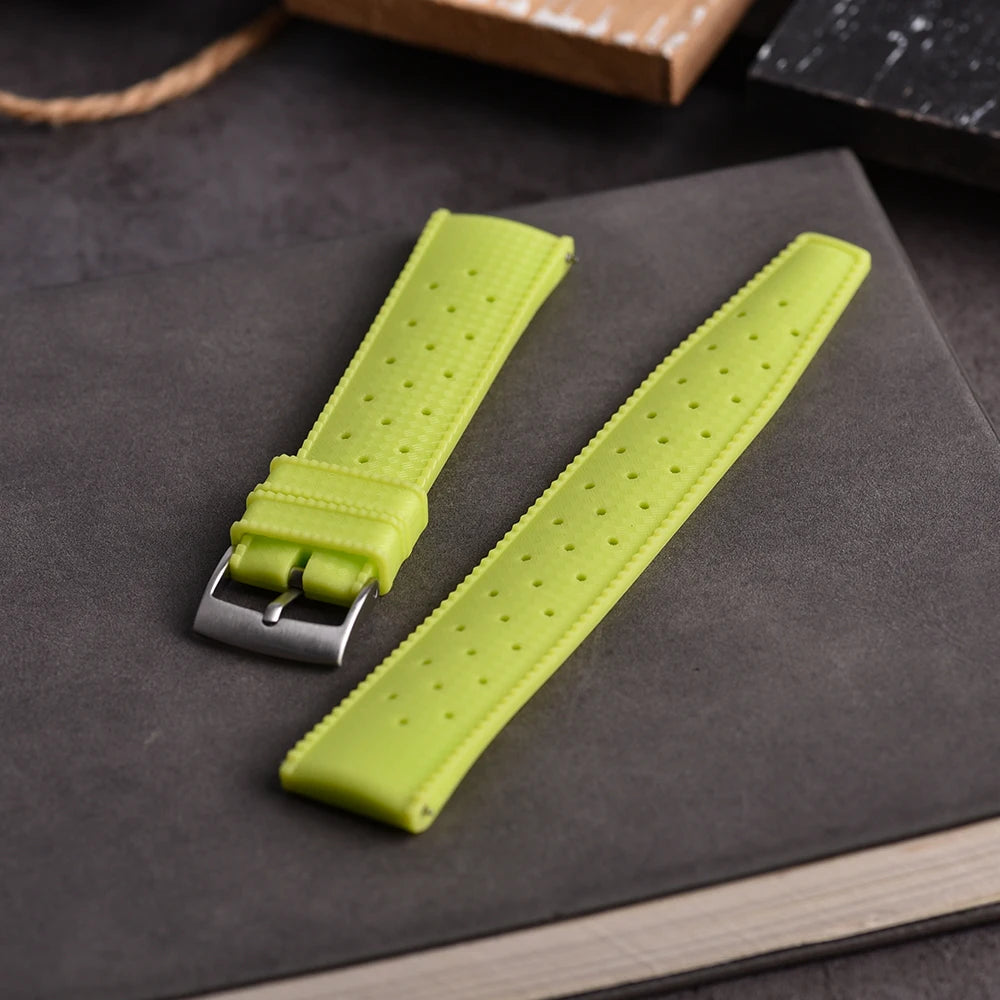 Glow-in-the-Dark Luminous Rubber Watch Strap with Brushed Silver Pin Buckle
