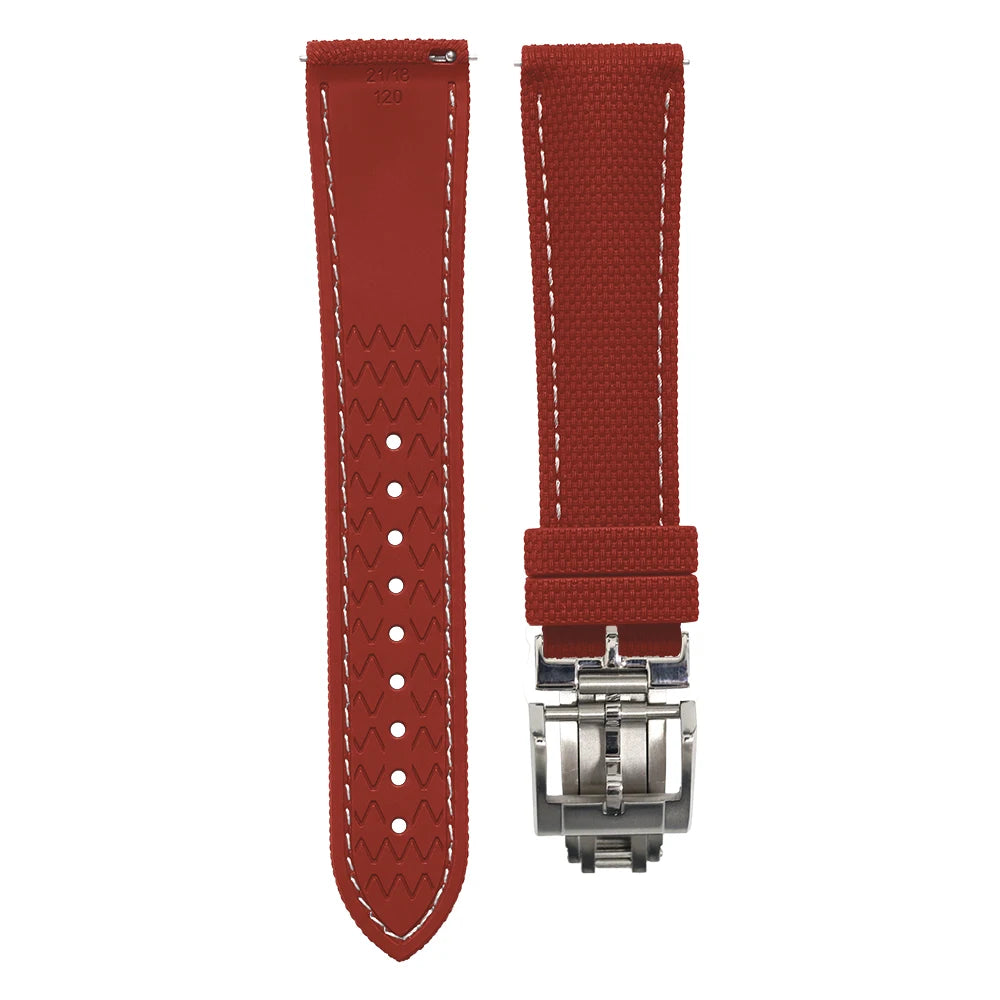 Premium Quality Soft Rubber Strap with White Stitching and Quick Release Butterfly Clasp