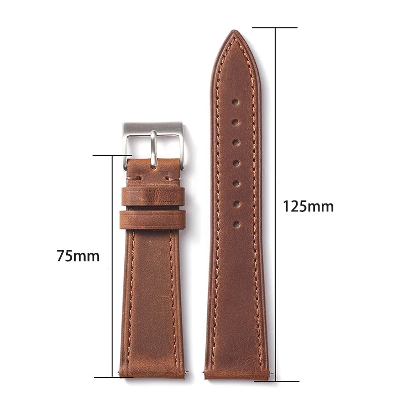 Classic Leather Watch Strap with Quick Release and Silver Pin Buckle